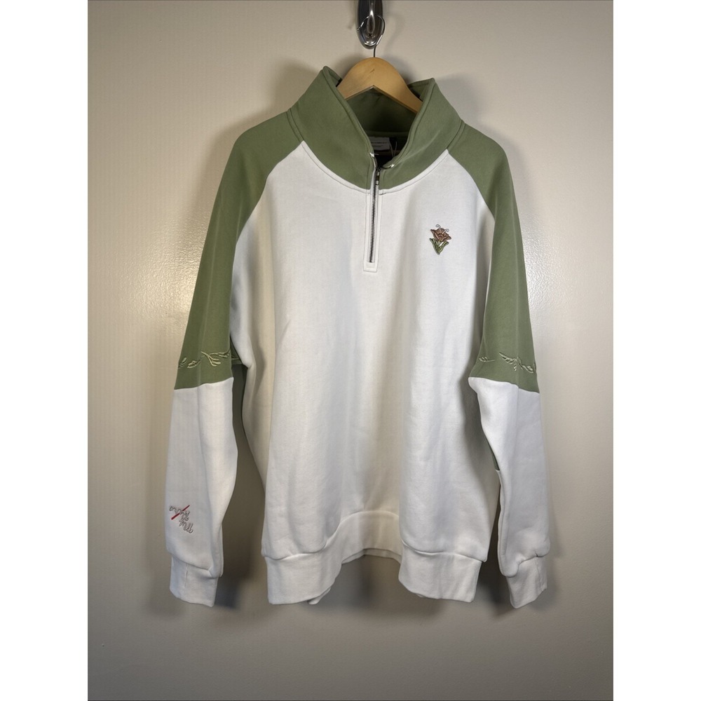 Anna-Laura Art My Hero‎ Half Zip Sweatshirt Women's XL Sage Green And White NWT